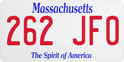 MA license plate 262JF0
