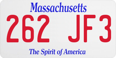 MA license plate 262JF3