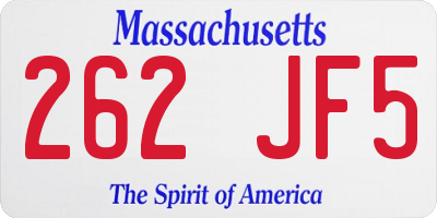 MA license plate 262JF5