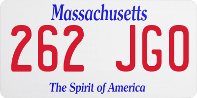 MA license plate 262JG0