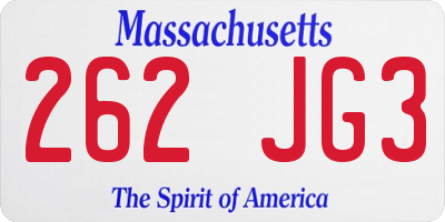 MA license plate 262JG3