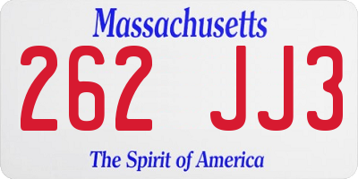 MA license plate 262JJ3