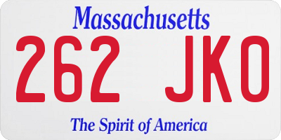 MA license plate 262JK0