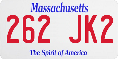 MA license plate 262JK2