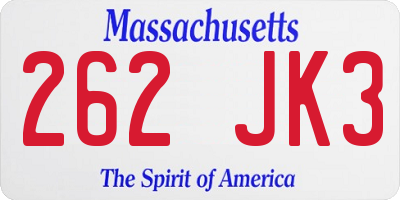MA license plate 262JK3