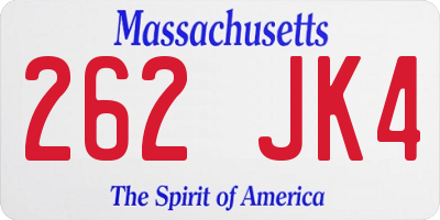 MA license plate 262JK4