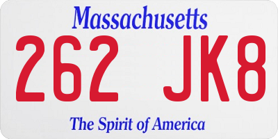 MA license plate 262JK8