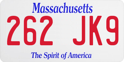MA license plate 262JK9