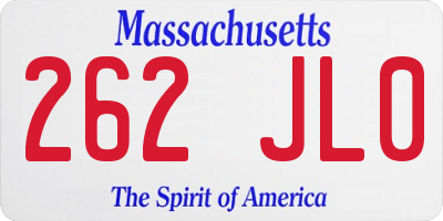 MA license plate 262JL0