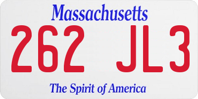 MA license plate 262JL3