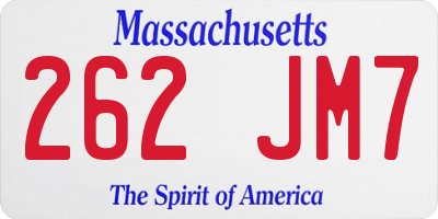 MA license plate 262JM7