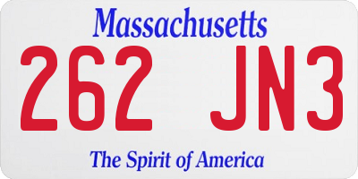 MA license plate 262JN3