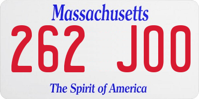 MA license plate 262JO0