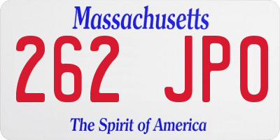 MA license plate 262JP0