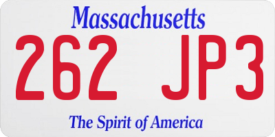 MA license plate 262JP3