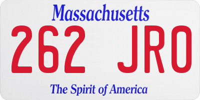 MA license plate 262JR0