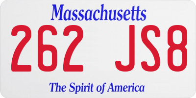 MA license plate 262JS8