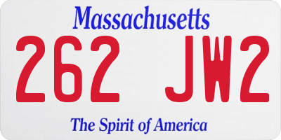 MA license plate 262JW2