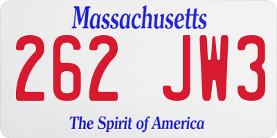 MA license plate 262JW3