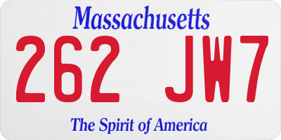 MA license plate 262JW7
