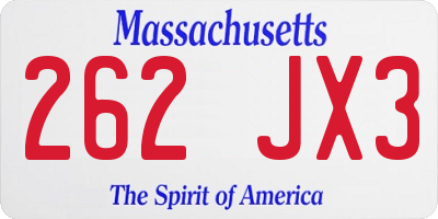 MA license plate 262JX3