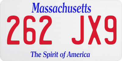 MA license plate 262JX9