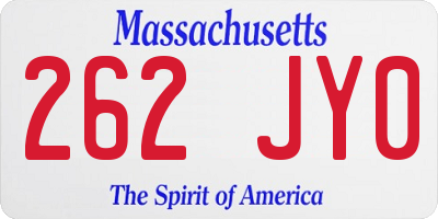 MA license plate 262JY0
