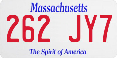 MA license plate 262JY7
