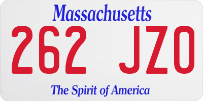 MA license plate 262JZ0