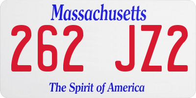 MA license plate 262JZ2