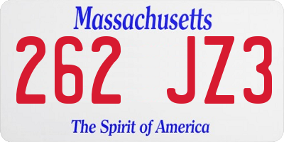 MA license plate 262JZ3