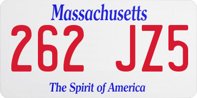 MA license plate 262JZ5