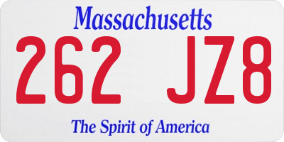 MA license plate 262JZ8