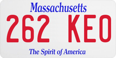 MA license plate 262KE0