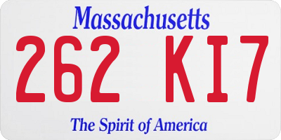 MA license plate 262KI7