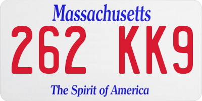 MA license plate 262KK9