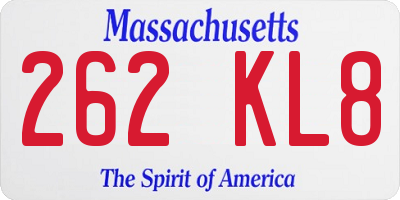 MA license plate 262KL8