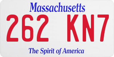 MA license plate 262KN7
