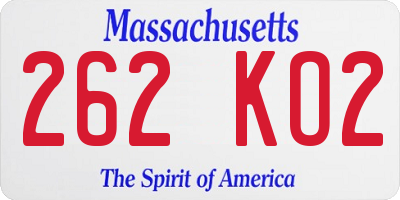 MA license plate 262KO2