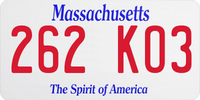 MA license plate 262KO3