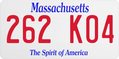 MA license plate 262KO4