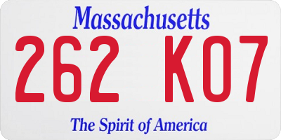MA license plate 262KO7