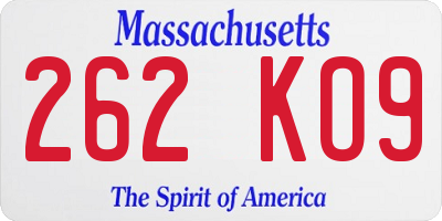 MA license plate 262KO9