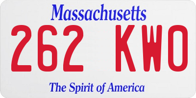 MA license plate 262KW0