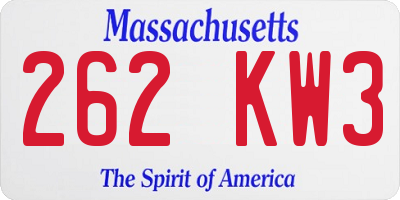 MA license plate 262KW3