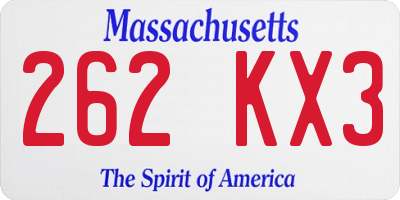 MA license plate 262KX3