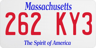 MA license plate 262KY3