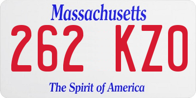 MA license plate 262KZ0