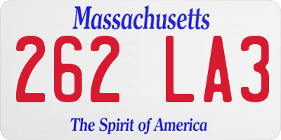 MA license plate 262LA3