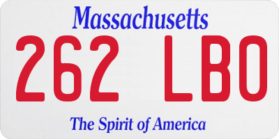 MA license plate 262LB0